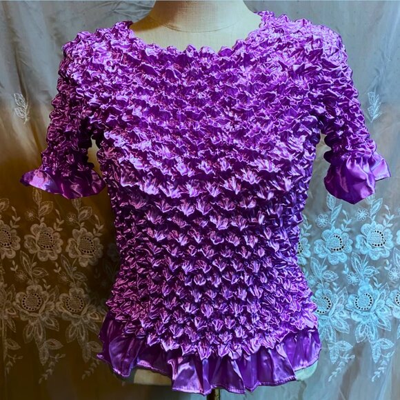 Vintage Y2K FC Crinkle Magic Popcorn Stretchy Fabric Ruffle Bubble Crop Scrunch - Picture 4 of 4